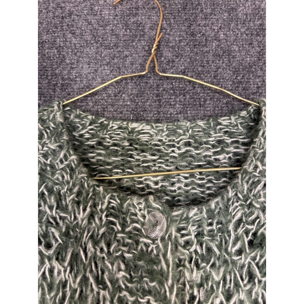Handmade Cardigan Sweater Women Medium Green Wool Blend Chunky Marled Knit - Picture 2 of 8